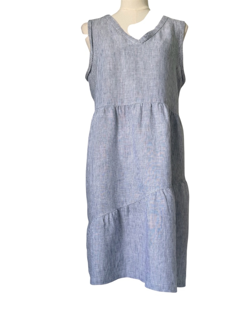 LUCKY BRAND | Blue & White Striped Sleeveless Linen Dress Sz M